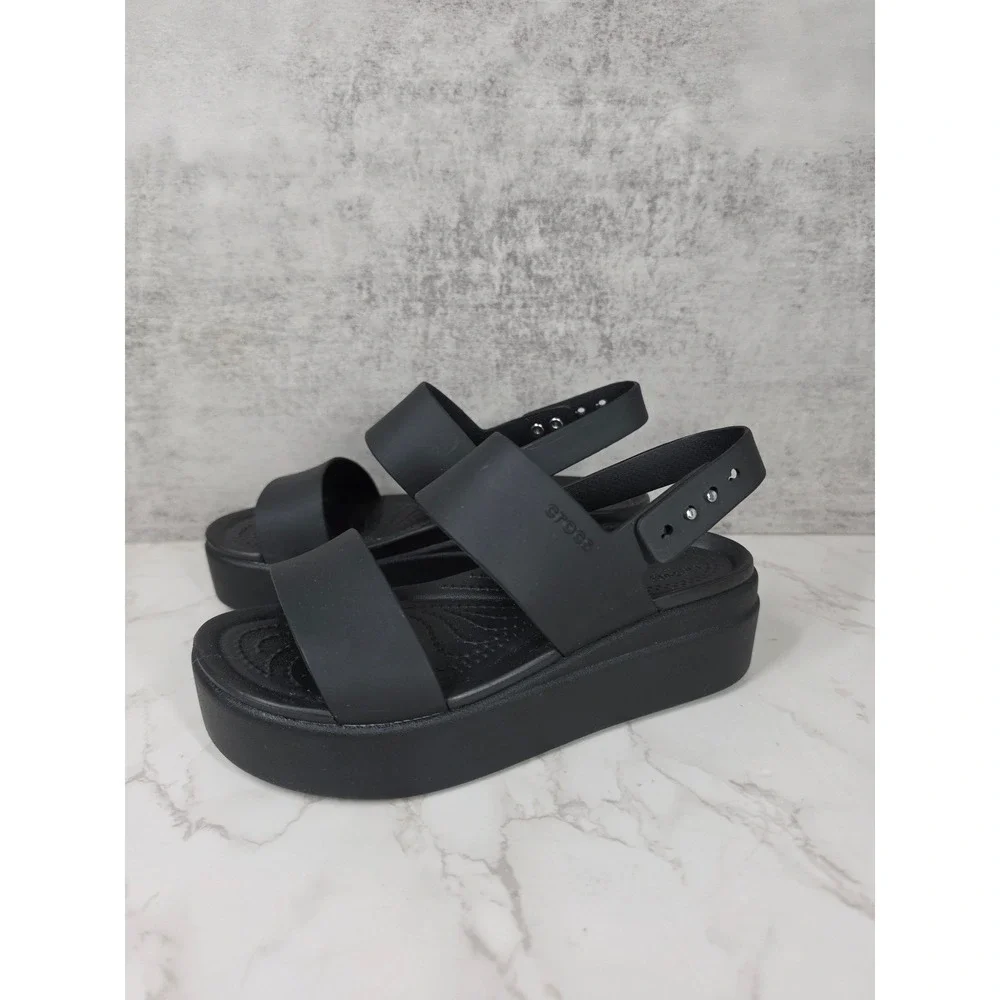 Crocs Brooklyn Low Wedge Sandal Black Platform Lite Ride Strappy 206453 Womens 6